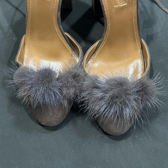 Grey Suede Aquazzura Pom Pom Block Heel Size 35 or 5 - Picture 8 of 10